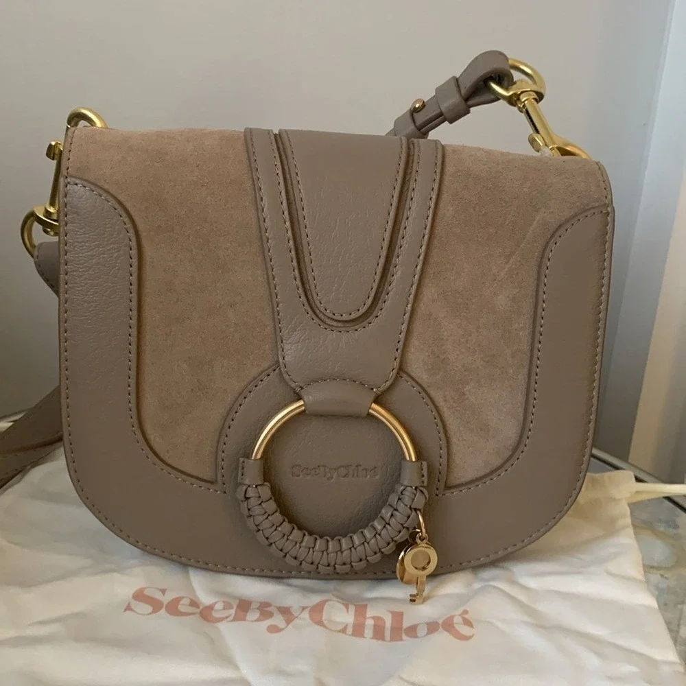 NWT SEE BY CHLOE HANA SHOULDER BAG suede leather taupe trendy small - Picture 1 of 12